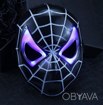 Маска героя Человек паук Spiderman моралес черная светящаяся.. . фото 1