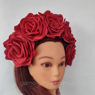 Красные розы, алые розы - Универсальный аксессуар для волос обруч ободок украшен. . фото 5