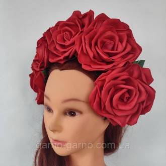 Красные розы, алые розы - Универсальный аксессуар для волос обруч ободок украшен. . фото 6