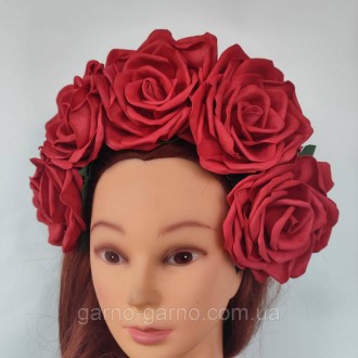 Красные розы, алые розы - Универсальный аксессуар для волос обруч ободок украшен. . фото 11