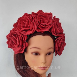 Красные розы, алые розы - Универсальный аксессуар для волос обруч ободок украшен. . фото 3