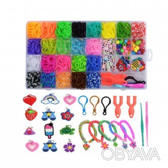 Набір для плетіння браслетів BSD41 (40шт) резинки, підвіски, крючки, у пеналі/па. . фото 1
