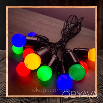 Черная Ретро Гирлянда Эдисона - 70 лампочек LED разноцветные по 1.2Вт - длина ги. . фото 1