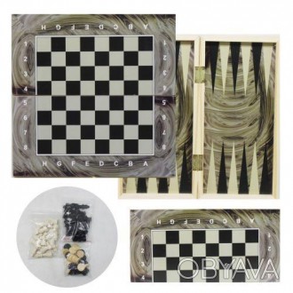 Игра 2 в 1 (шахматы и нарды) на деревянной доске. Набор состоит из игровой доски. . фото 1