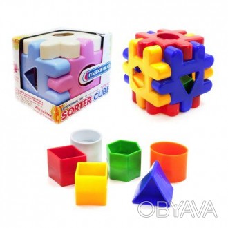 Сортер куб з геометричними фігурами. Сортер - це іграшка, мета якої правильно сп. . фото 1