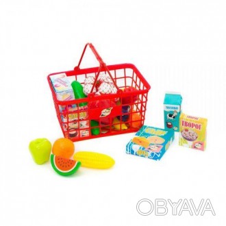 Набір різних яскравих продуктів "Супермаркет" в пластиковій кошику з ручками. В . . фото 1