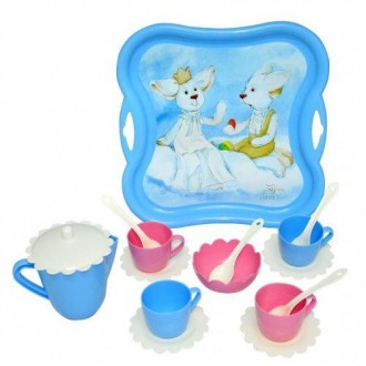 Красивый пластиковый дизайнерский набор для чаепития, нежного голубого цвета. В . . фото 3