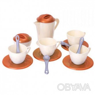 Набор яркой пластиковой посудки "Чаепитие". В комплекте: 4 чашки, чайничек с кры. . фото 1
