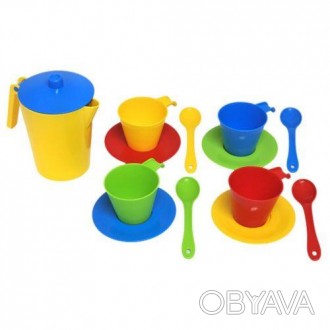 Дитячий набір пластикового посуду складається з 13 елементів. У наборі: 4 чашки,. . фото 1