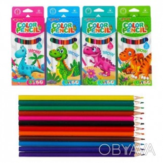 Набір 12 кольорових олівців. Призначені для виконання творчих робіт у школі та в. . фото 1