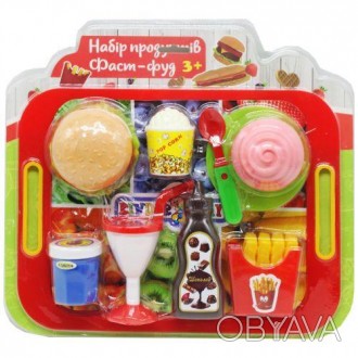 Великий набір продуктів на таці, з яким дитина зможе грати в магазин чи ресторан. . фото 1