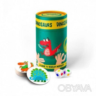 Настільна гра "Динозаври". У комплекті: 2 кубика з кольоровими гранями, 27 карто. . фото 1