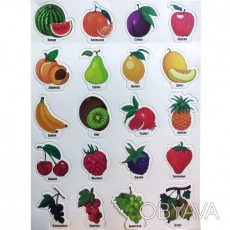Набір з 20 магнітів з фруктами та ягодами на листі розміром 39х30 см. Кожен прод. . фото 1