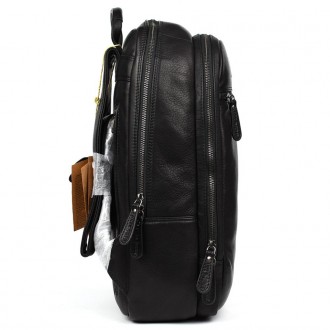 Великий шкіряний рюкзак HILL BURRY HB4006A чорний на два відділення: для ноутбук. . фото 5