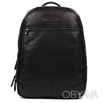 Великий шкіряний рюкзак HILL BURRY HB4006A чорний на два відділення: для ноутбук. . фото 1