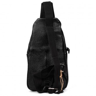 Нагрудна сумка шкіряна слінг рюкзак на одне плече Limary lim-9510 із чорної шкір. . фото 3