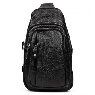 Нагрудна сумка шкіряна слінг рюкзак на одне плече Limary lim-9510 із чорної шкір. . фото 2
