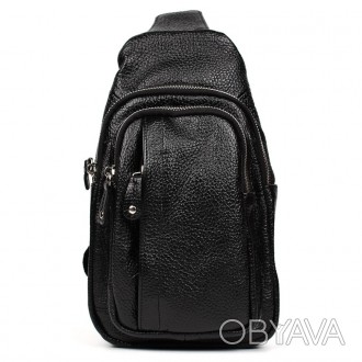 Нагрудна сумка шкіряна слінг рюкзак на одне плече Limary lim-9510 із чорної шкір. . фото 1