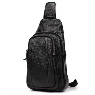 Нагрудна сумка шкіряна слінг рюкзак на одне плече Limary lim-8510 із чорної шкір. . фото 2