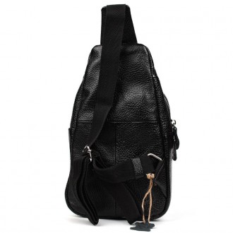 Нагрудна сумка шкіряна слінг рюкзак на одне плече Limary lim-8510 із чорної шкір. . фото 3