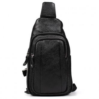 Нагрудна сумка шкіряна слінг рюкзак на одне плече Limary lim-8510 із чорної шкір. . фото 4