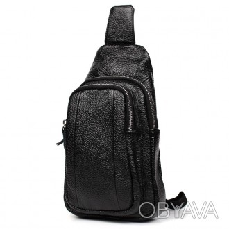 Нагрудна сумка шкіряна слінг рюкзак на одне плече Limary lim-8510 із чорної шкір. . фото 1