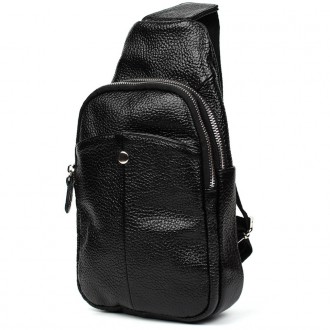 Нагрудна сумка шкіряна слінг рюкзак на одне плече Limary lim-7510 із чорної шкір. . фото 4