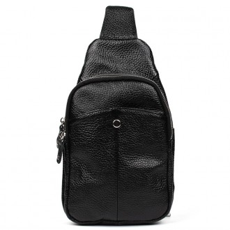 Нагрудна сумка шкіряна слінг рюкзак на одне плече Limary lim-7510 із чорної шкір. . фото 2