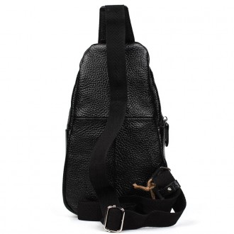 Нагрудна сумка шкіряна слінг рюкзак на одне плече Limary lim-6510 із чорної шкір. . фото 3