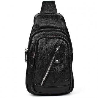 Нагрудна сумка шкіряна слінг рюкзак на одне плече Limary lim-6510 із чорної шкір. . фото 4