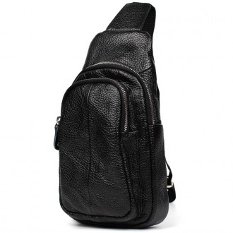Чоловічий нагрудна сумка слінг рюкзак на одне плече Limary lim-5510 із чорної шк. . фото 2