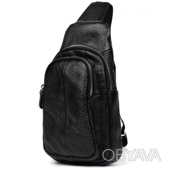 Чоловічий нагрудна сумка слінг рюкзак на одне плече Limary lim-5510 із чорної шк. . фото 1