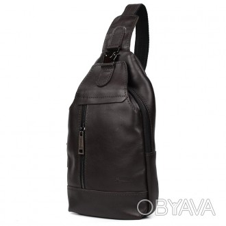 Чоловічий рюкзак шкіряний слінг чорний TARWA GC-0116-3md - зручний слінг на одну. . фото 1