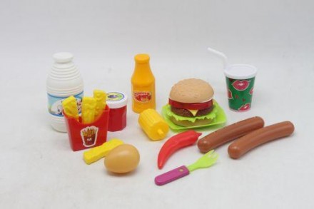 Яркий пластиковый набор разнообразных продуктов питания: сливовый джем, молоко, . . фото 3