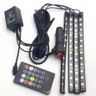 Универсальная светодиодная подсветка салона RGB LED для автомобиля с микрофоном . . фото 4