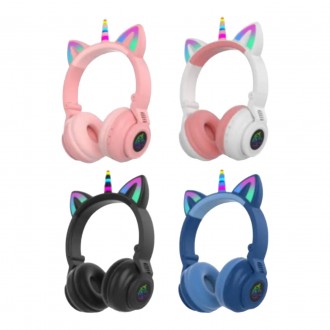 Описание Беспроводные детские Bluetooth наушники LED с кошачьими ушками Единорог. . фото 3