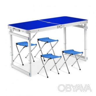 Описание Складной стол для пикника усиленный + 4 стульчика Синий Складной турист. . фото 1