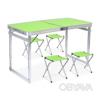 Описание Складной стол для пикника усиленный + 4 стульчика Зеленый Складной тури. . фото 1