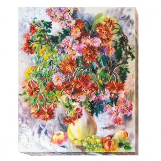Набір для вишивання бісером на натуральному художньому холсті "Хризантеми" - це . . фото 2
