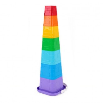 Яскрава пірамідка в кольорах веселки. Особливістю іграшки є те, що всі формочки . . фото 4
