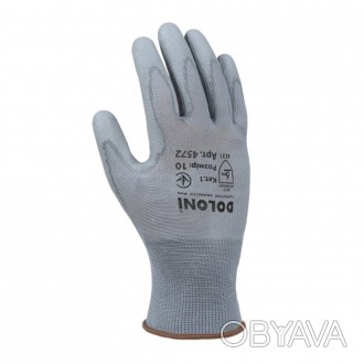 Перчатки DOLONI 4572 трикотажные с полиуретановым покрытием, неполный облив, сер. . фото 1