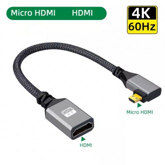 
Кутовий кабель Mini HDMI to HDMI Mini HDMI тато HDMI мама правий кут 90 градусі. . фото 2