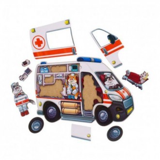 Деревянная развивающая игра сортер. Сделана в виде машины скорой помощи со съемн. . фото 2
