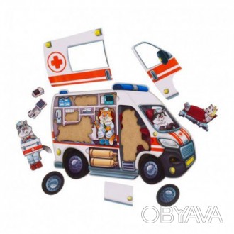 Деревянная развивающая игра сортер. Сделана в виде машины скорой помощи со съемн. . фото 1