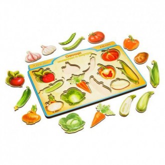 Двошаровий сортер- пазл з овочами, які виглядають дуже реалістично. Нижній шар -. . фото 2