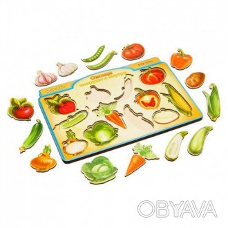 Двошаровий сортер- пазл з овочами, які виглядають дуже реалістично. Нижній шар -. . фото 1