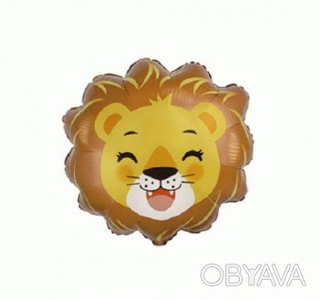 Яркий, необычный шарик из фольги в виде головы льва. Размер шарика - 60х60 см. В. . фото 1