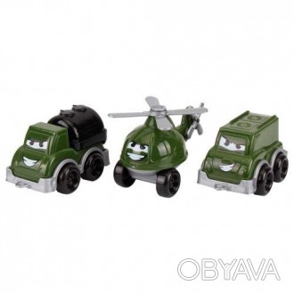 Набір складається з трьох іграшок: дві військові машинки і гвинтокрил з лопатями. . фото 1