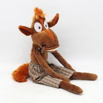 Забавная мягкая игрушка в виде коня в стильном наряде - одет в клетчатые штанишк. . фото 3