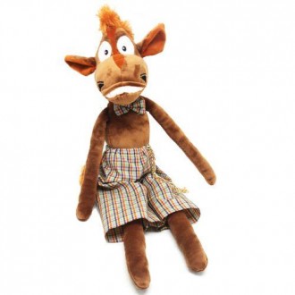 Забавная мягкая игрушка в виде коня в стильном наряде - одет в клетчатые штанишк. . фото 2